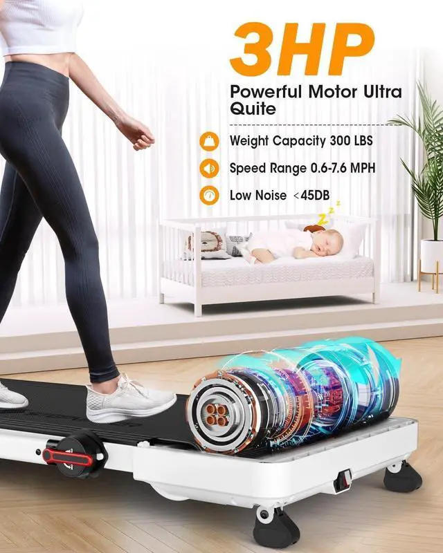 Alt view image 3 of 7 - Walking Pad Treadmill for Home, 3 in 1 Foldable Under Desk Treadmill Incline Office App Remote Control - 3 HP Portable Folding Treadmill with Handle 330lbs Capacity LED Display