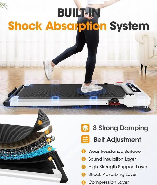 Alt view image 6 of 7 - Walking Pad Treadmill for Home, 3 in 1 Foldable Under Desk Treadmill Incline Office App Remote Control - 3 HP Portable Folding Treadmill with Handle 330lbs Capacity LED Display