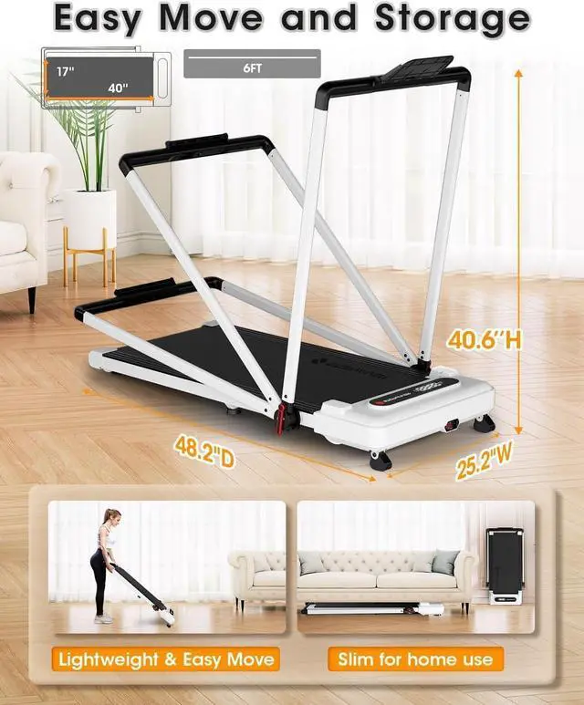 Alt view image 5 of 7 - Walking Pad Treadmill for Home, 3 in 1 Foldable Under Desk Treadmill Incline Office App Remote Control - 3 HP Portable Folding Treadmill with Handle 330lbs Capacity LED Display