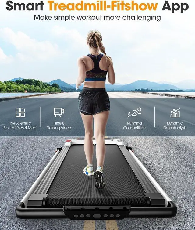 Alt view image 7 of 7 - Walking Pad Treadmill for Home, 3 in 1 Foldable Under Desk Treadmill Incline Office App Remote Control - 3 HP Portable Folding Treadmill with Handle 330lbs Capacity LED Display