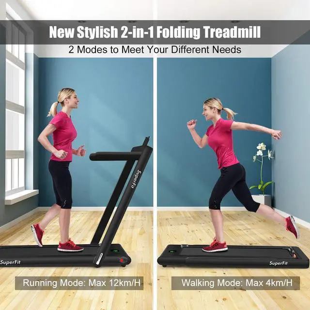 Alt view image 2 of 7 - GYMAX Walking Pad, 2.25HP Foldable Treadmill with Smart App & Remote Control, Bluetooth LED Monitor, Small Spaces Compact Running Machine, Folding Portable Under Desk Treadmill for Home Office