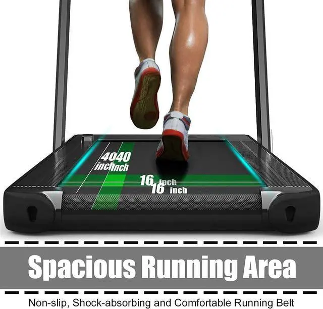 Alt view image 4 of 7 - GYMAX Walking Pad, 2.25HP Foldable Treadmill with Smart App & Remote Control, Bluetooth LED Monitor, Small Spaces Compact Running Machine, Folding Portable Under Desk Treadmill for Home Office