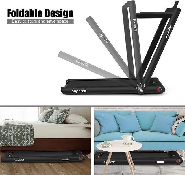 Alt view image 5 of 7 - GYMAX Walking Pad, 2.25HP Foldable Treadmill with Smart App & Remote Control, Bluetooth LED Monitor, Small Spaces Compact Running Machine, Folding Portable Under Desk Treadmill for Home Office