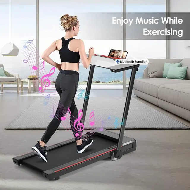 Alt view image 5 of 7 - GYMAX Treadmill with Desk, 3 in 1 Under Desk Treadmill Walking Pad with Removable Desktop, LED Monitor, 12 Preset Programs, Built-in Speaker & Remote Control, Foldable Treadmill for Office Home Gym