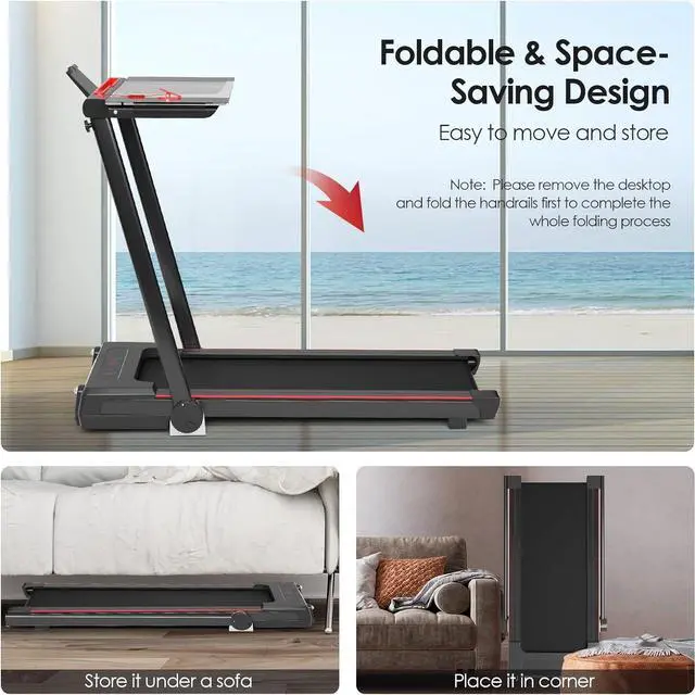 Alt view image 6 of 7 - GYMAX Treadmill with Desk, 3 in 1 Under Desk Treadmill Walking Pad with Removable Desktop, LED Monitor, 12 Preset Programs, Built-in Speaker & Remote Control, Foldable Treadmill for Office Home Gym