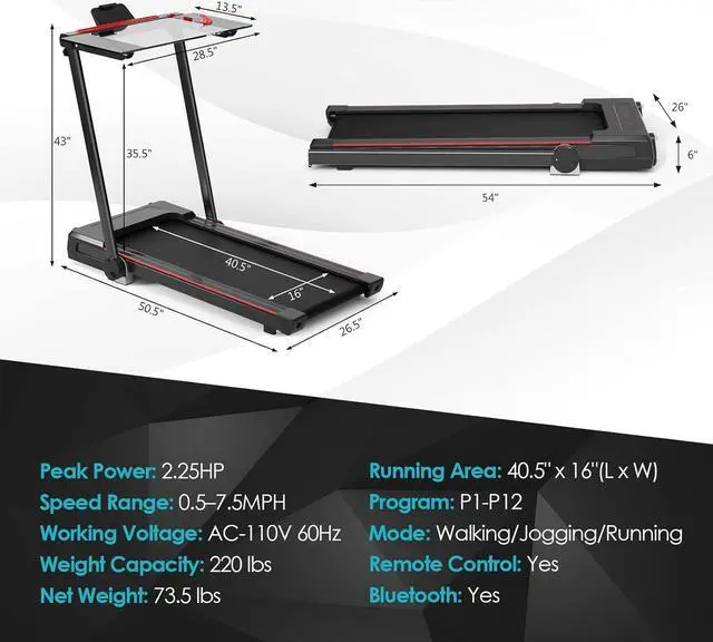 Alt view image 7 of 7 - GYMAX Treadmill with Desk, 3 in 1 Under Desk Treadmill Walking Pad with Removable Desktop, LED Monitor, 12 Preset Programs, Built-in Speaker & Remote Control, Foldable Treadmill for Office Home Gym