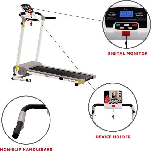 Alt view image 3 of 7 - Sunny Health & Fitness Smart Foldable Exercise Running Walking Treadmill, Easy Assembly, LCD Performance Monitor, Device Holder, Optional SunnyFit® App Enhanced Connectivity