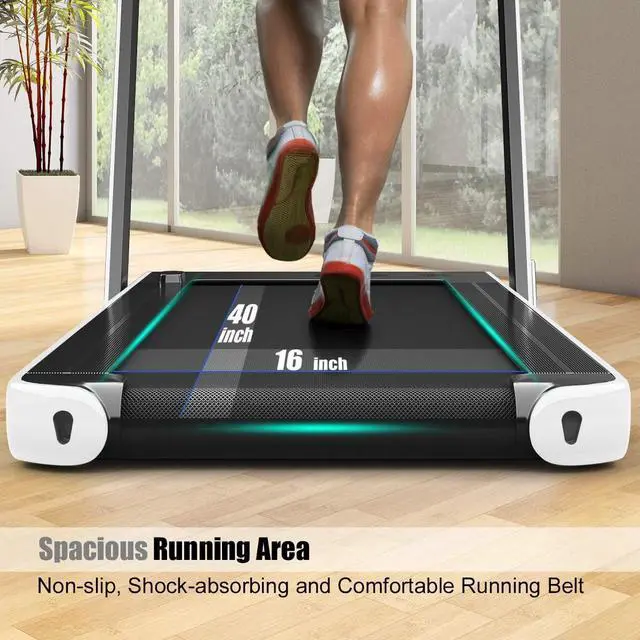Alt view image 3 of 7 - GYMAX Walking Pad, 2.25HP Dual Display Foldable Treadmill for Home with Remote/Smart App Control, Portable Compact Treadmill for Office Under Desk, Folding Running Machine for Small Spaces