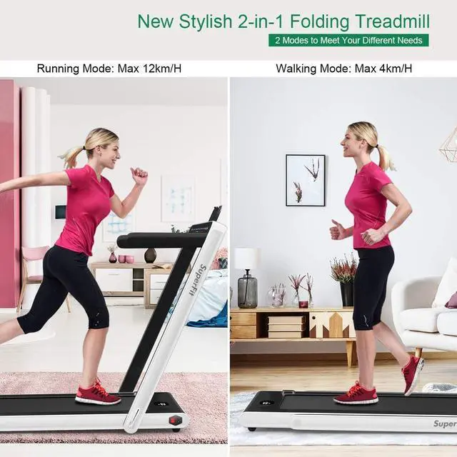 Alt view image 2 of 7 - GYMAX Walking Pad, 2.25HP Dual Display Foldable Treadmill for Home with Remote/Smart App Control, Portable Compact Treadmill for Office Under Desk, Folding Running Machine for Small Spaces