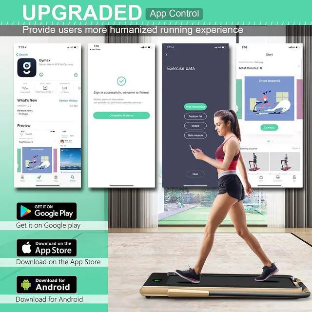 Alt view image 2 of 7 - GYMAX Walking Pad, 2 in 1 Free Installation Under Desk Treadmill with Smart App, Remote Control & LED Display, 2.25HP Foldable Portable Compact Running Machine for Small Spaces Home Office