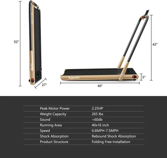 Alt view image 6 of 7 - GYMAX Walking Pad, 2 in 1 Free Installation Under Desk Treadmill with Smart App, Remote Control & LED Display, 2.25HP Foldable Portable Compact Running Machine for Small Spaces Home Office