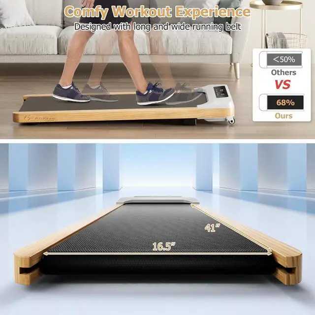 Alt view image 3 of 7 - Goplus Walking Pad, Wooden Under Desk Treadmill for Home and Office, Portable Walking Pad Treadmill Under Desk with Remote Control, 15 Preset Programs, LED Display, Installation-Free