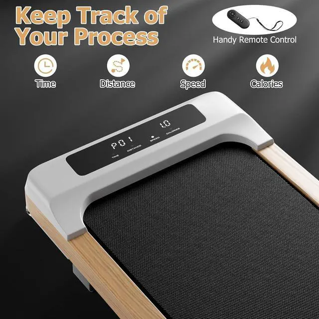 Alt view image 4 of 7 - Goplus Walking Pad, Wooden Under Desk Treadmill for Home and Office, Portable Walking Pad Treadmill Under Desk with Remote Control, 15 Preset Programs, LED Display, Installation-Free