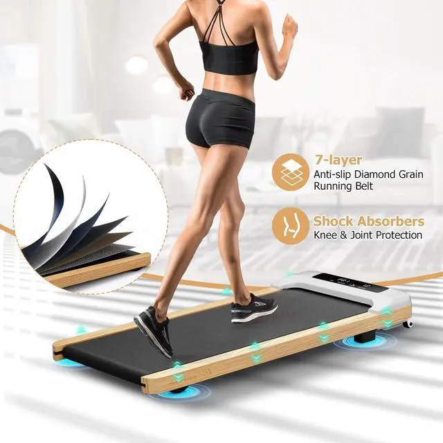 Alt view image 6 of 7 - Goplus Walking Pad, Wooden Under Desk Treadmill for Home and Office, Portable Walking Pad Treadmill Under Desk with Remote Control, 15 Preset Programs, LED Display, Installation-Free