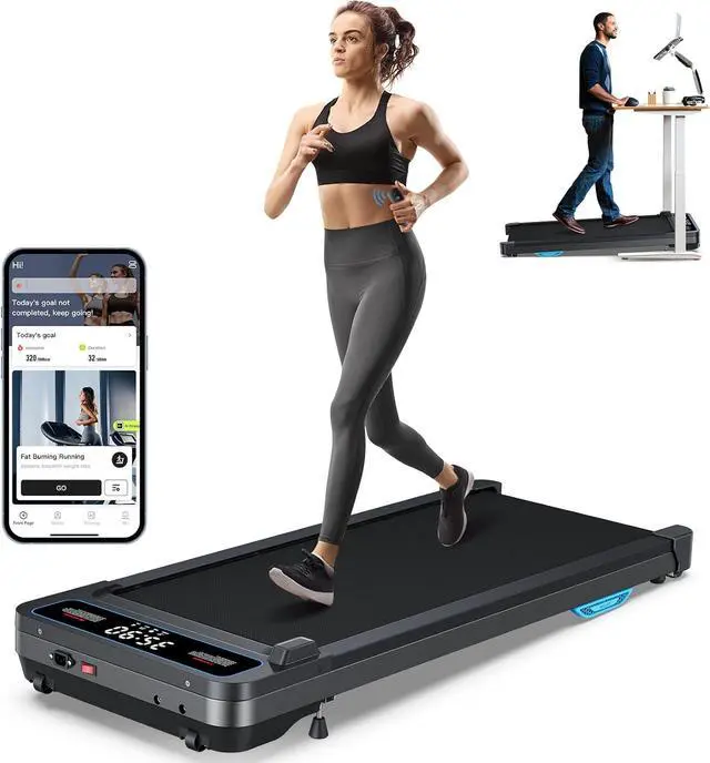 Main image of Under Desk Walking Pad Treadmill: [Voice Controlled] Smart Incline Treadmill Works with KINOMAP WELLFIT APP for Home Office - 300Lbs Capacity Quiet Treadmills with LED Screen Remote Control