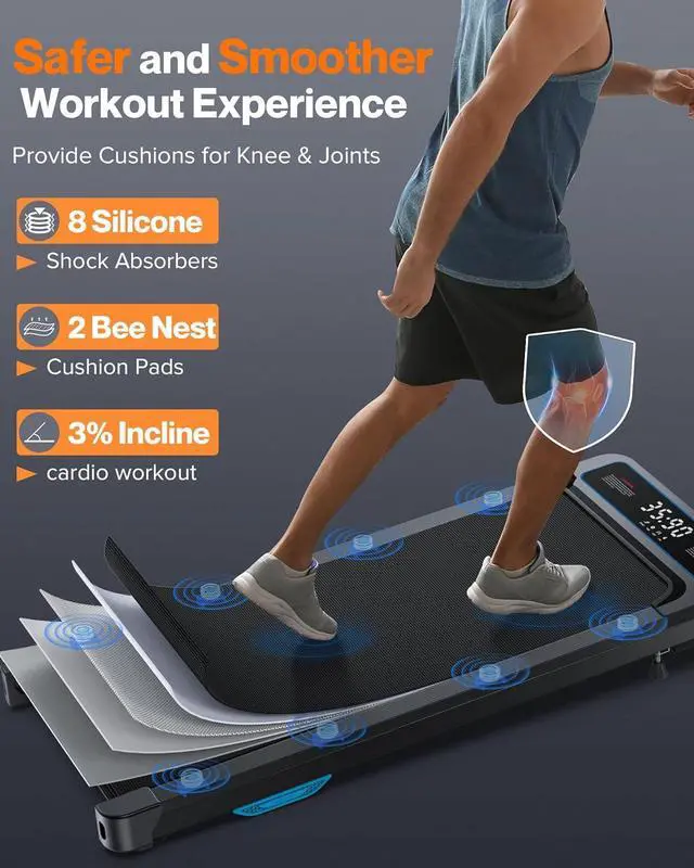 Alt view image 7 of 7 - Under Desk Walking Pad Treadmill: [Voice Controlled] Smart Incline Treadmill Works with KINOMAP WELLFIT APP for Home Office - 300Lbs Capacity Quiet Treadmills with LED Screen Remote Control