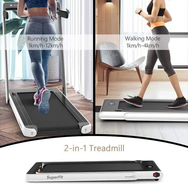 Alt view image 2 of 7 - Goplus 2 in 1 Folding Treadmill with Dual Display, 2.25HP Superfit Under Desk Electric Pad Treadmill, Installation-Free, Blue Tooth Speaker, APP Control, Remote Control, Walking Jogging for Home