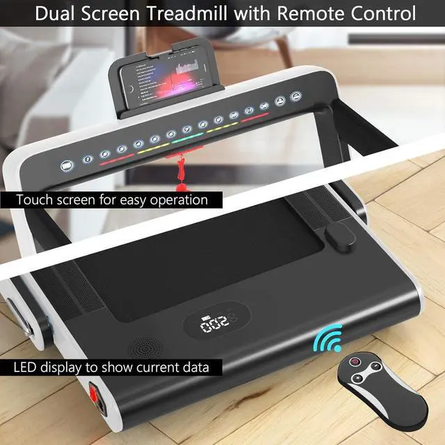 Alt view image 3 of 7 - Goplus 2 in 1 Folding Treadmill with Dual Display, 2.25HP Superfit Under Desk Electric Pad Treadmill, Installation-Free, Blue Tooth Speaker, APP Control, Remote Control, Walking Jogging for Home