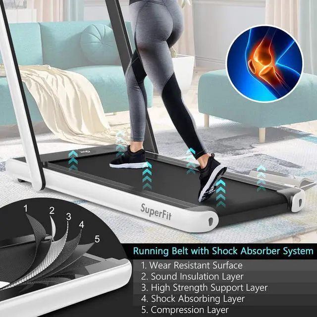 Alt view image 5 of 7 - Goplus 2 in 1 Folding Treadmill with Dual Display, 2.25HP Superfit Under Desk Electric Pad Treadmill, Installation-Free, Blue Tooth Speaker, APP Control, Remote Control, Walking Jogging for Home