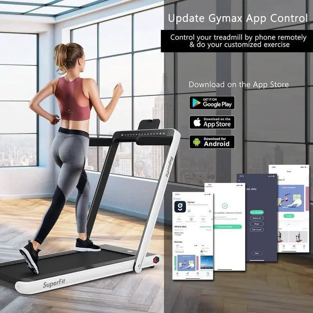 Alt view image 7 of 7 - Goplus 2 in 1 Folding Treadmill with Dual Display, 2.25HP Superfit Under Desk Electric Pad Treadmill, Installation-Free, Blue Tooth Speaker, APP Control, Remote Control, Walking Jogging for Home