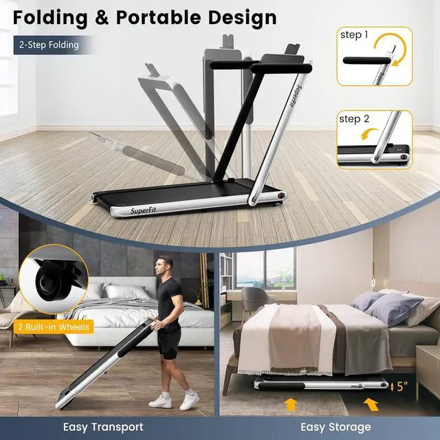 Alt view image 2 of 7 - GYMAX Walking Pad, 2 in 1 Free Installation Under Desk Treadmill with LED Monitor, Smart App/Remote Control & Bluetooth Speaker, Foldable Compact Running Machine for Home Office Small Spaces