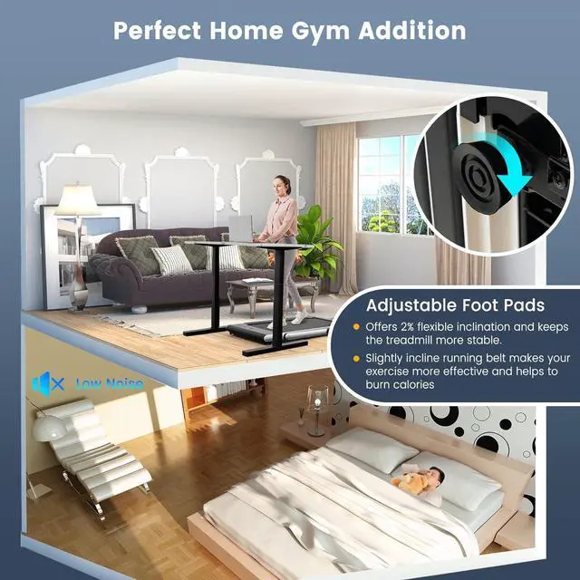 Alt view image 4 of 7 - GYMAX Walking Pad, 2 in 1 Free Installation Under Desk Treadmill with LED Monitor, Smart App/Remote Control & Bluetooth Speaker, Foldable Compact Running Machine for Home Office Small Spaces