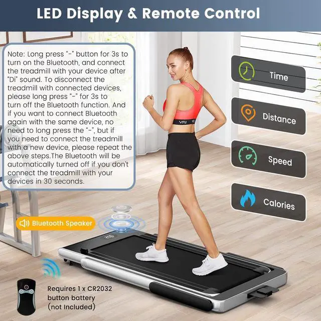 Alt view image 5 of 7 - GYMAX Walking Pad, 2 in 1 Free Installation Under Desk Treadmill with LED Monitor, Smart App/Remote Control & Bluetooth Speaker, Foldable Compact Running Machine for Home Office Small Spaces