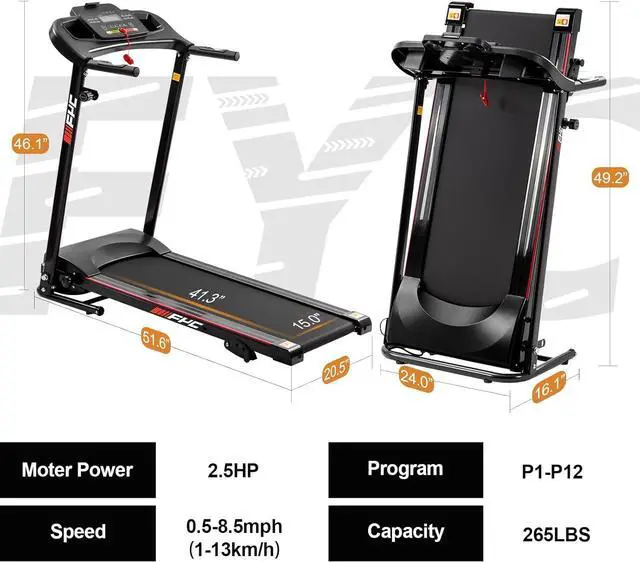 Alt view image 6 of 6 - FYC Foldable Treadmill with Incline and Bluetooth, 2.5HP Electric Folding Treadmill Running Walking Machine for Home Gym, Max 265 LBS Weight Capacity