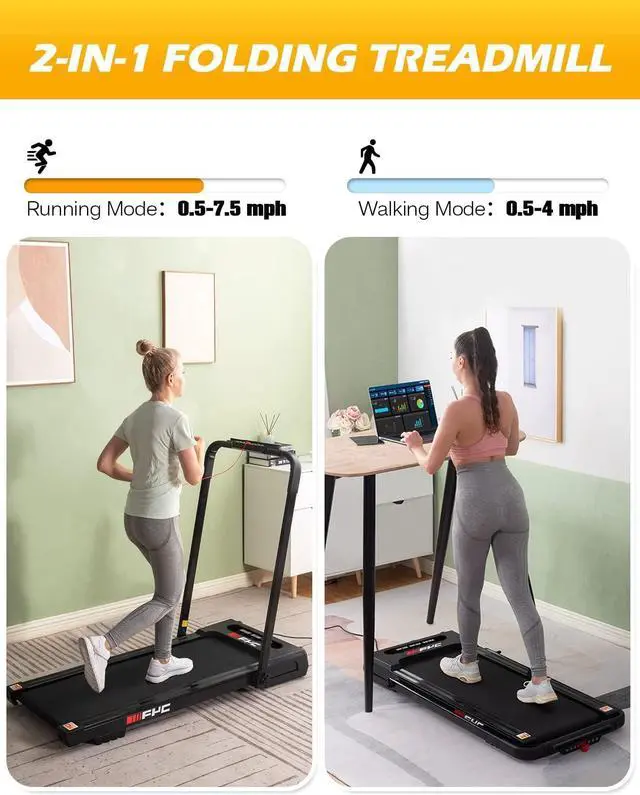 Alt view image 2 of 6 - FYC Under Desk Treadmill - Walking Pad 2 in 1 Folding Treadmill Desk Workstation for Home 300LBS Weight Capacity 3.5HP, Free Installation Foldable Compact Electric Running Machine for Office