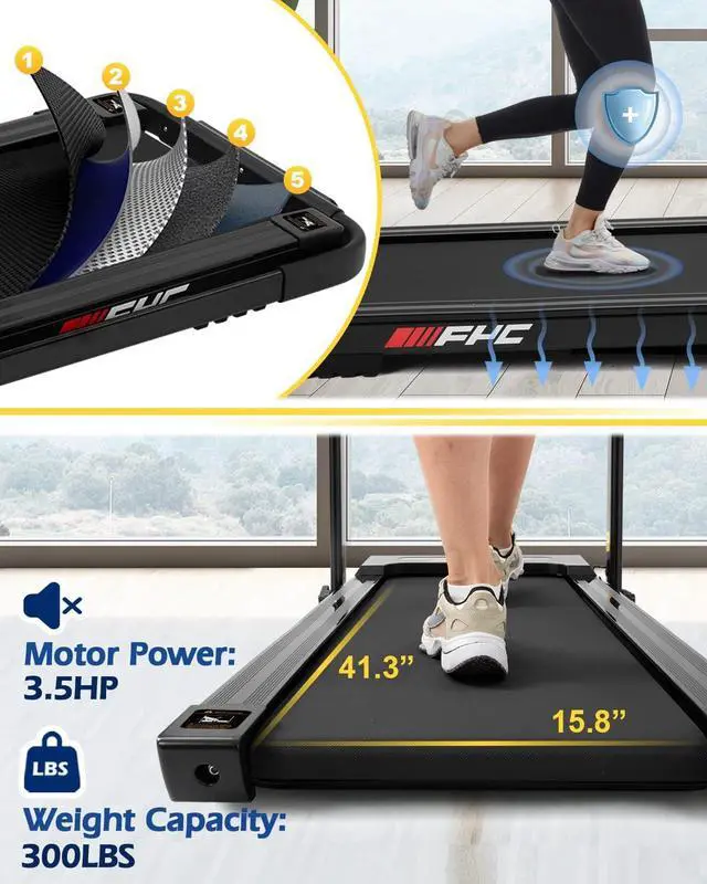 Alt view image 4 of 6 - FYC Under Desk Treadmill - Walking Pad 2 in 1 Folding Treadmill Desk Workstation for Home 300LBS Weight Capacity 3.5HP, Free Installation Foldable Compact Electric Running Machine for Office