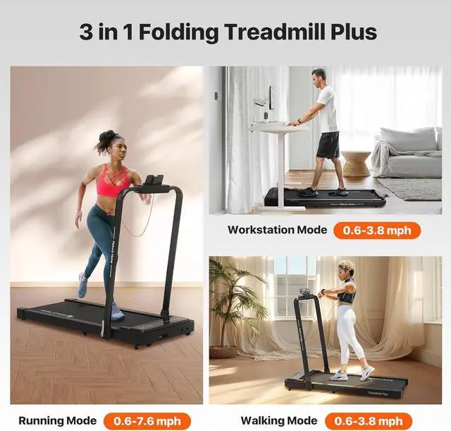 Alt view image 2 of 7 - Mobvoi Home Treadmill Plus 3 in 1 Folding Treadmill Walking Pad 2.5HP Compact Under Desk Running Walking Machine for Home Office Remote Control LED Display Speaker Large Running Area 265LBS 7.6 MPH
