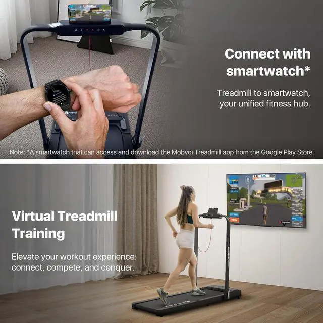 Alt view image 6 of 7 - Mobvoi Home Treadmill Plus 3 in 1 Folding Treadmill Walking Pad 2.5HP Compact Under Desk Running Walking Machine for Home Office Remote Control LED Display Speaker Large Running Area 265LBS 7.6 MPH