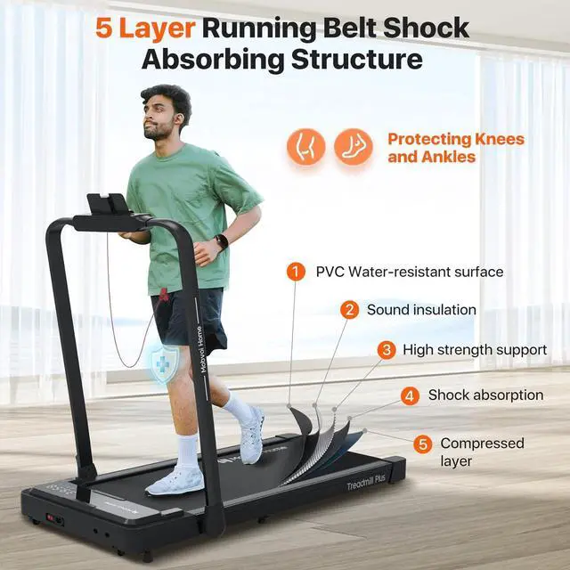 Alt view image 7 of 7 - Mobvoi Home Treadmill Plus 3 in 1 Folding Treadmill Walking Pad 2.5HP Compact Under Desk Running Walking Machine for Home Office Remote Control LED Display Speaker Large Running Area 265LBS 7.6 MPH