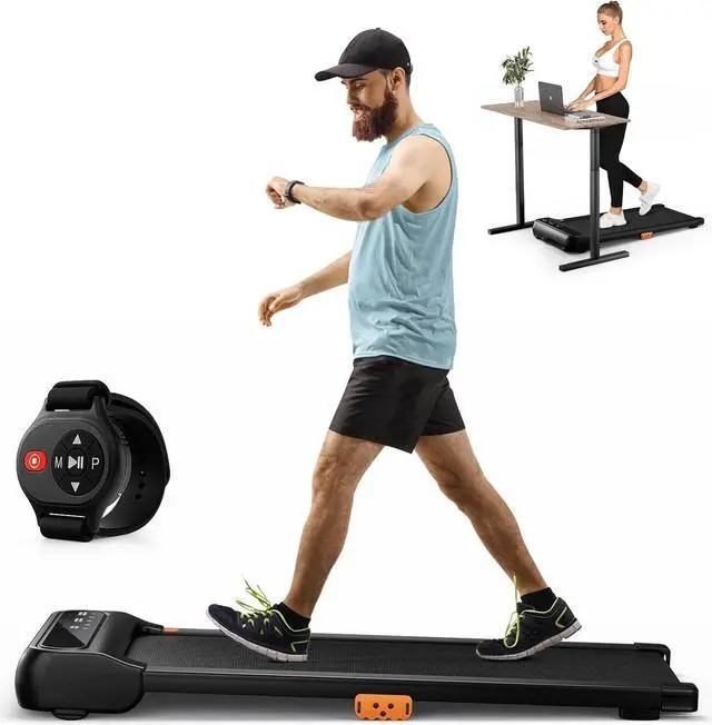 Main image of GYMAX Walking Pad, 2 in 1 Under Desk Treadmill for Home with Watch Remote Control, LED Display, 12 Preset Programs & Pause Function, Portable Compact Running Treadmill for Office Small Space