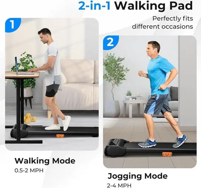 Alt view image 2 of 7 - GYMAX Walking Pad, 2 in 1 Under Desk Treadmill for Home with Watch Remote Control, LED Display, 12 Preset Programs & Pause Function, Portable Compact Running Treadmill for Office Small Space