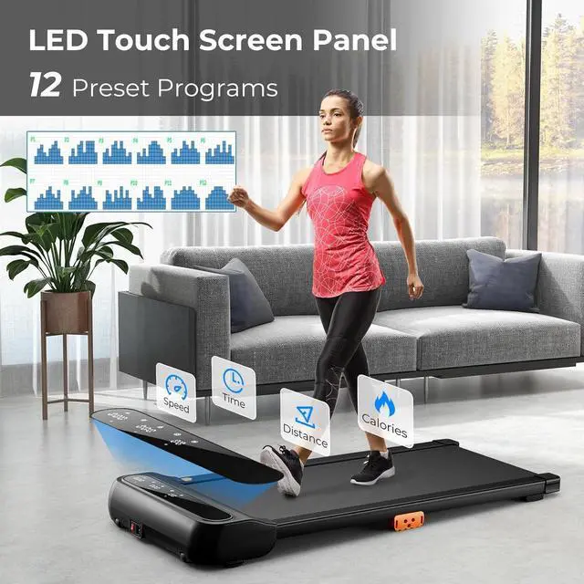 Alt view image 3 of 7 - GYMAX Walking Pad, 2 in 1 Under Desk Treadmill for Home with Watch Remote Control, LED Display, 12 Preset Programs & Pause Function, Portable Compact Running Treadmill for Office Small Space