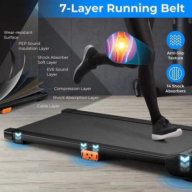 Alt view image 4 of 7 - GYMAX Walking Pad, 2 in 1 Under Desk Treadmill for Home with Watch Remote Control, LED Display, 12 Preset Programs & Pause Function, Portable Compact Running Treadmill for Office Small Space