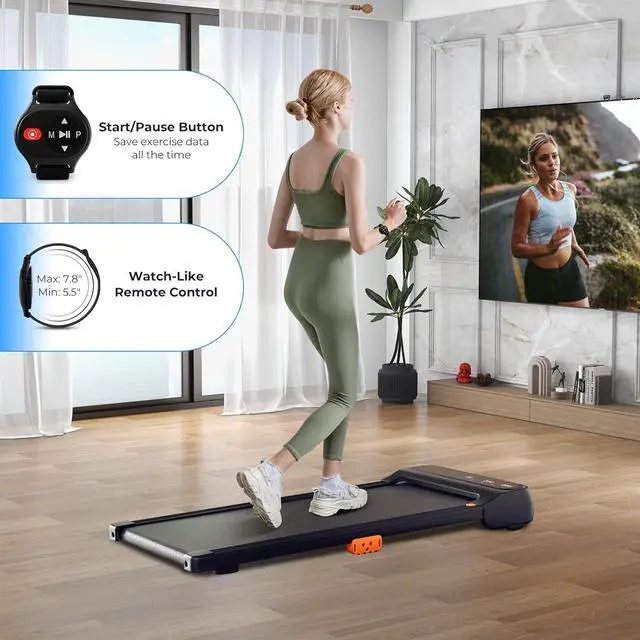 Alt view image 5 of 7 - GYMAX Walking Pad, 2 in 1 Under Desk Treadmill for Home with Watch Remote Control, LED Display, 12 Preset Programs & Pause Function, Portable Compact Running Treadmill for Office Small Space