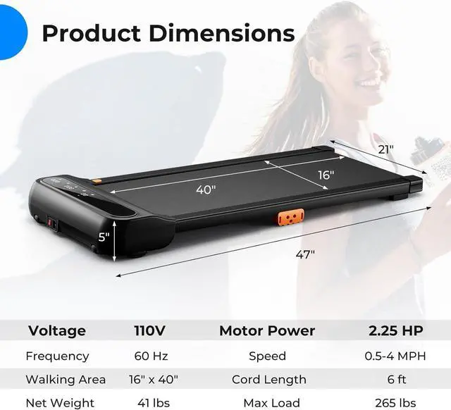 Alt view image 7 of 7 - GYMAX Walking Pad, 2 in 1 Under Desk Treadmill for Home with Watch Remote Control, LED Display, 12 Preset Programs & Pause Function, Portable Compact Running Treadmill for Office Small Space