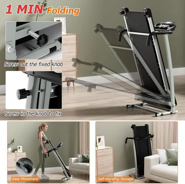 Alt view image 4 of 7 - Goplus Foldable Treadmills for Home, Freestanding Folding Treadmill with 12 Preset Programs, Adjustable LCD Display, Pulse Sensors, Portable Compact Treadmill for Walking and Jogging