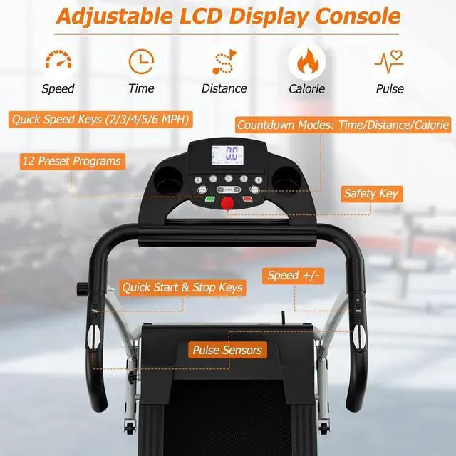 Alt view image 2 of 7 - Goplus Foldable Treadmills for Home, Freestanding Folding Treadmill with 12 Preset Programs, Adjustable LCD Display, Pulse Sensors, Portable Compact Treadmill for Walking and Jogging