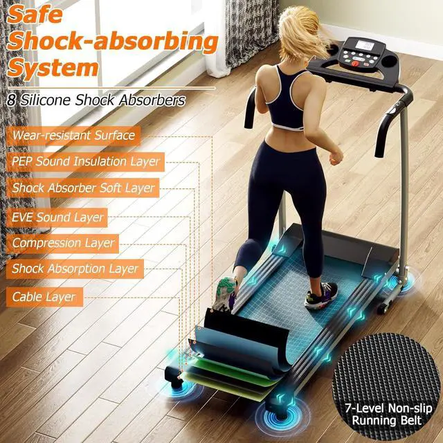 Alt view image 3 of 7 - Goplus Foldable Treadmills for Home, Freestanding Folding Treadmill with 12 Preset Programs, Adjustable LCD Display, Pulse Sensors, Portable Compact Treadmill for Walking and Jogging