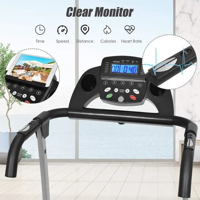 Alt view image 2 of 7 - Goplus Folding Treadmill, Electric Running Machine with LED Display and Mobile Phone Holder, Portable Compact Superfit Treadmill for Home Office