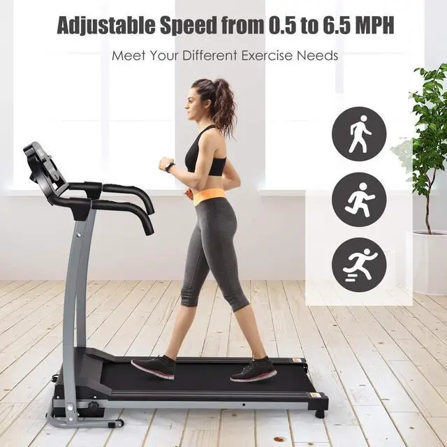 Alt view image 3 of 7 - Goplus Folding Treadmill, Electric Running Machine with LED Display and Mobile Phone Holder, Portable Compact Superfit Treadmill for Home Office