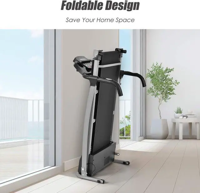 Alt view image 5 of 7 - Goplus Folding Treadmill, Electric Running Machine with LED Display and Mobile Phone Holder, Portable Compact Superfit Treadmill for Home Office