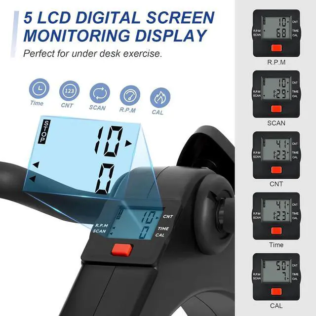 Alt view image 4 of 7 - Uten Folding Pedal Exerciser, Under Desk Bike Pedal Exerciser, Mini Under Desk Exercise Bike Foot Hand Cycle Portable, Arm and Leg Exercise Peddler Machine with LCD Monitor