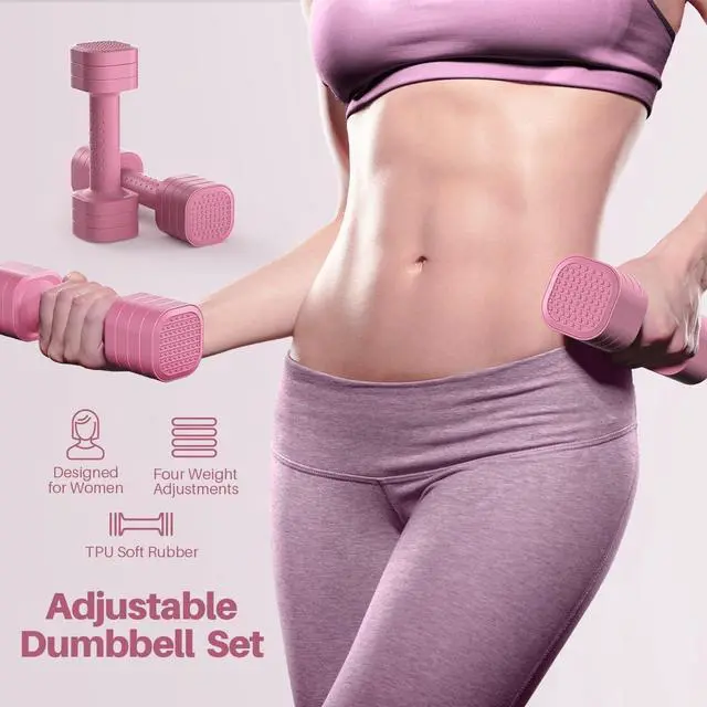 Alt view image 2 of 7 - Adjustable Dumbbell Set of 2, 4 in 1 Free Weights Dumbbells Set for Women, Hand Weights for Women at Home, Each 2lb 3lb 4lb 5lb with TPU Soft Rubber Handle for Home Gym Exercise Training