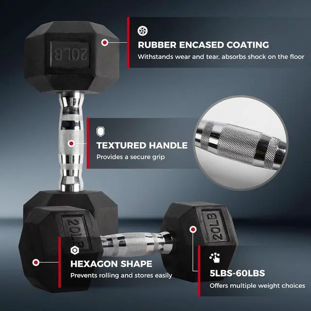 Alt view image 3 of 7 - RitFit Rubber Coated Hex Dumbbell Weights Set for Home Gym