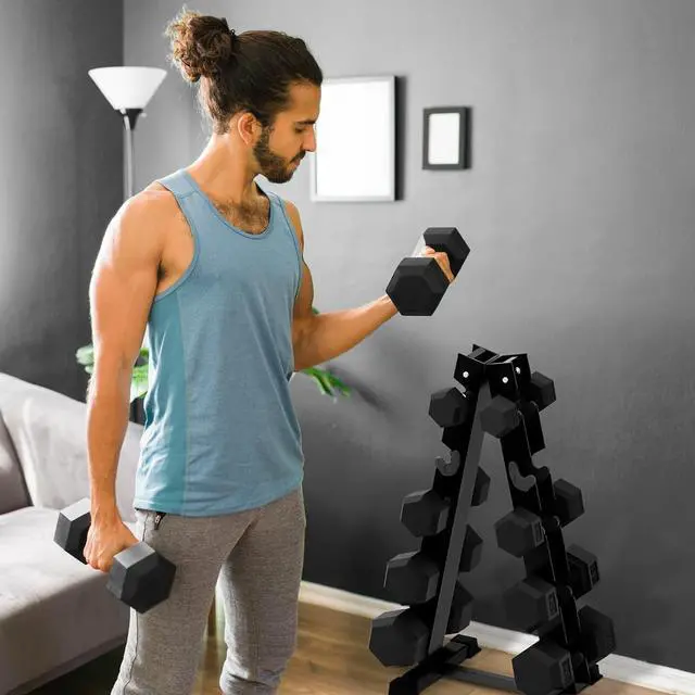 Alt view image 6 of 7 - RitFit Rubber Coated Hex Dumbbell Weights Set for Home Gym