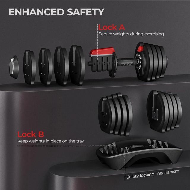 Alt view image 4 of 7 - Yaheetech Adjustable Dumbbell Set 40LB/52.5LB/90LB Adjustable Dumbbells Fast Adjust Dumbbell Weight Set with Anti-Slip Handle and Tray for Men/Women Home Gym Strength Training Equipment Single/Pair
